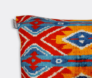 Les-Ottomans Silk velvet cushion, blue and orange MULTICOLOUR OTTO22VEL011MUL