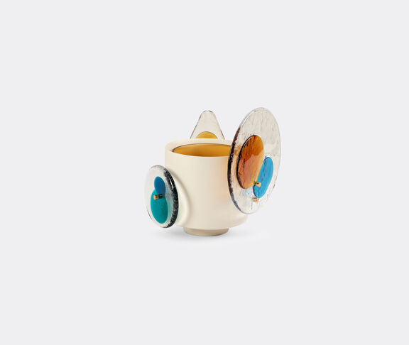 Cassina Colourdisc - Painted Ivory Brass Medium Vase With Murano Glass Elements + Internal Vase Col. Ambra Ivory and Amber ${masterID} 2