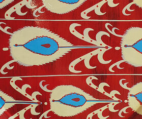 Les-Ottomans Hand painted iron tray, blue and red MULTICOLOUR OTTO22HAN059MUL