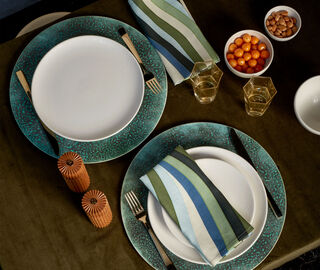 L'Objet 'Linen Sateen Landscape' napkins, set of four, blue and green BLUE LOBJ23LIN320GRN