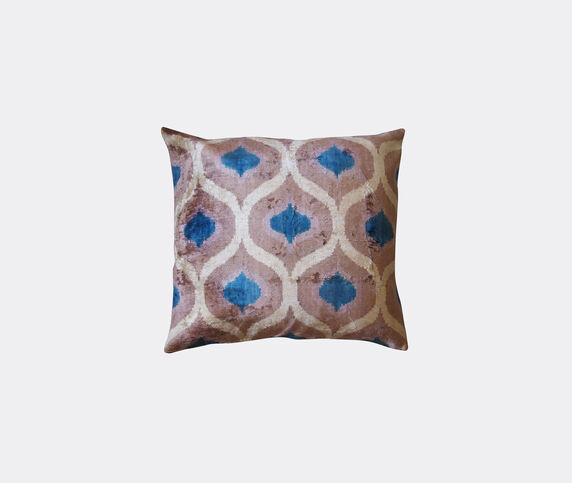 Les-Ottomans Silk velvet cushion, taupe, beige and blue