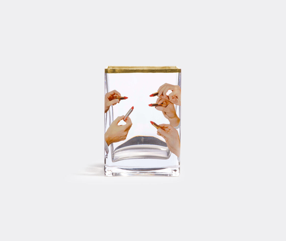 Seletti Lipsticks Small Glass Vase In Trasparent/multicolor