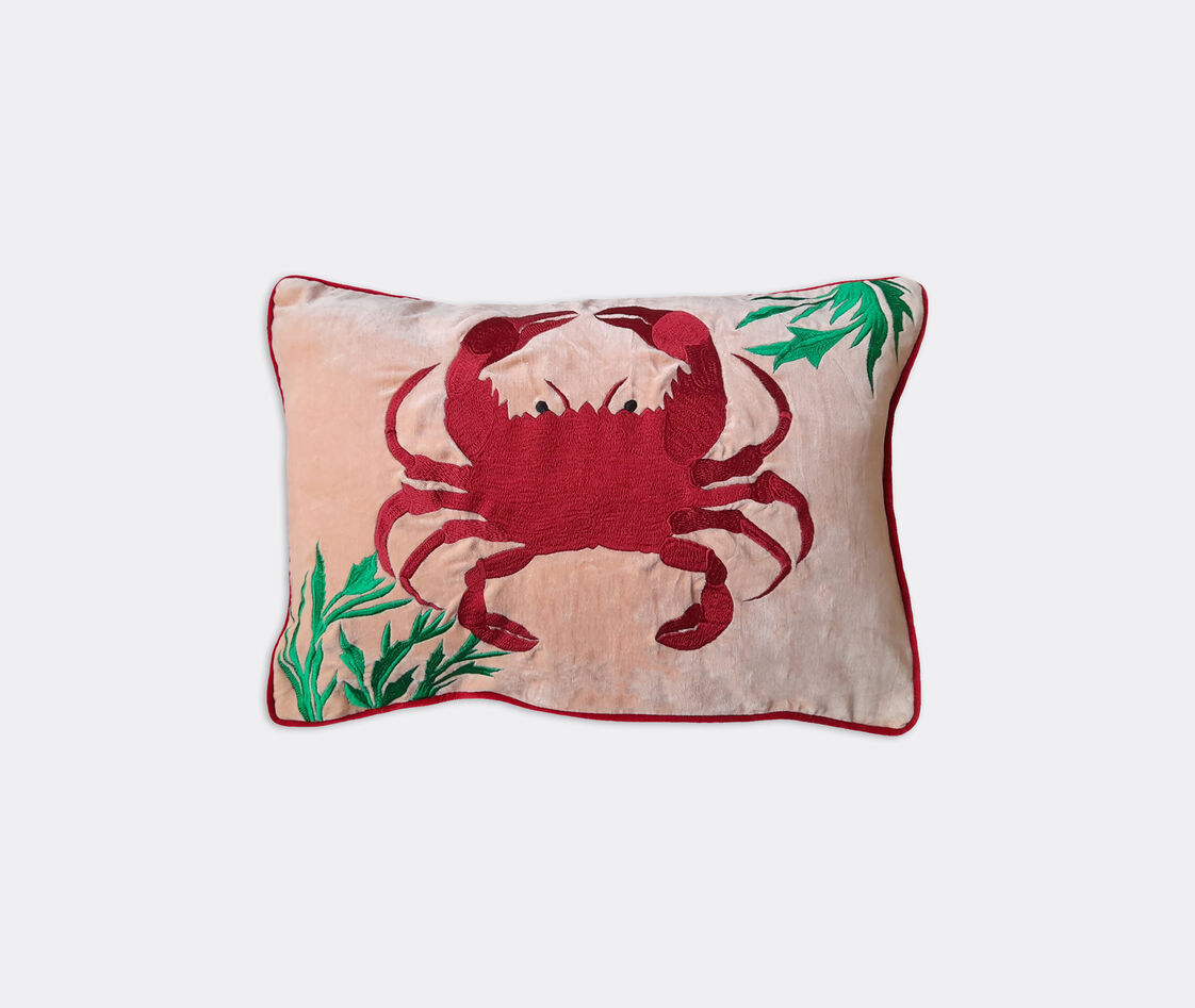 Les-ottomans Crab Embroidered Cushion In Pink