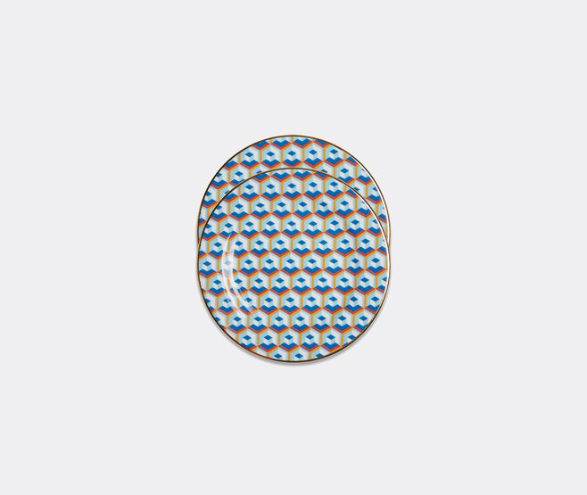 La DoubleJ 'Cubi Blu' dessert plate, set of two MULTICOLOUR LADJ22DES030MUL