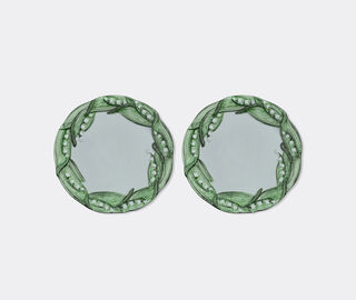 Les-Ottomans 'Lily of the Valley' bread plate, set of two, green and white MULTICOLOUR OTTO26LIL468MUL