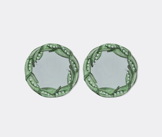 Les-Ottomans 'Lily of the Valley' bread plate, set of two, green and white MULTICOLOUR OTTO26LIL468MUL