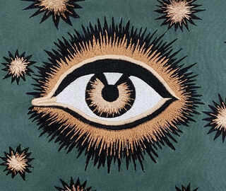 Les-Ottomans 'Eye' cotton embroidered cushion, green GREEN OTTO22COT706MUL