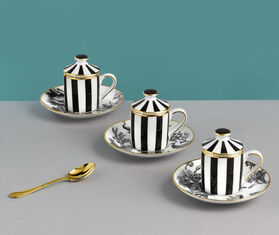 Simone Guidarelli Home 'Tangerine Garden' lidded espresso cup and saucer, black and white MULTICOLOUR SIMO26SOU983MUL
