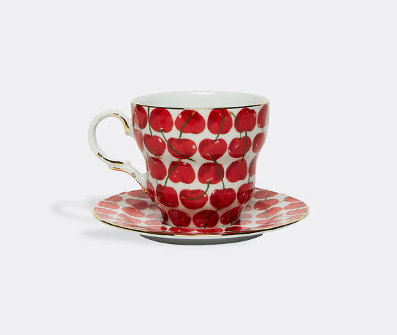 La DoubleJ 'Cherries Avorio Big Mama' cup and saucer IVORY LADJ22BIG727MUL