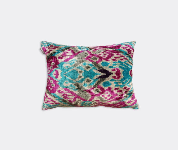 Les-Ottomans Velvet cushion, pink and turquoise Multicolor ${masterID}