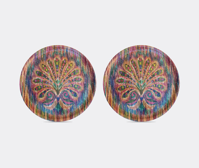 Les-Ottomans 'Peacock' circular tray, set of two MULTICOLOUR OTTO21MAT863MUL