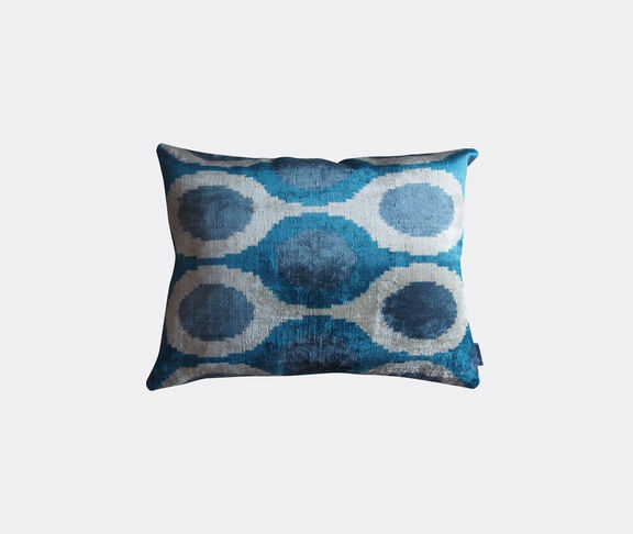 Les-Ottomans Silk velvet cushion, white and blue Multicolor ${masterID}