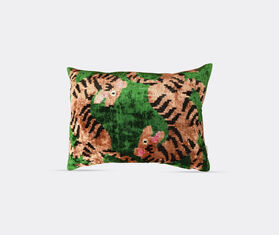 Les-Ottomans Silk velvet cushion, green, gold and black MULTICOLOUR OTTO25SIL206MUL