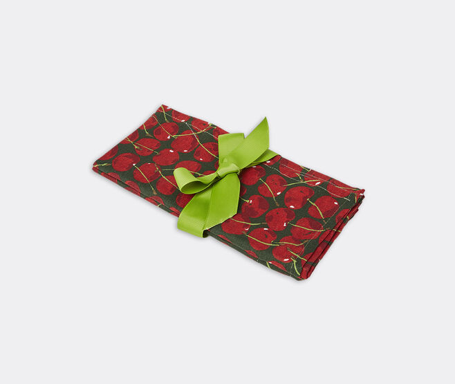 La DoubleJ 'Cherries Verde' large napkin, set of two GREEN LADJ22LAR499MUL