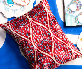 Les-Ottomans Silk velvet cushion, light blue and cherry MULTICOLOUR OTTO26SIL413MUL