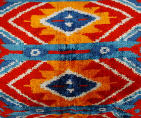Les-Ottomans Silk velvet cushion, blue and orange MULTICOLOUR OTTO22VEL011MUL