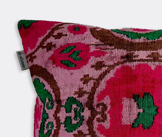 Les-Ottomans Silk velvet cushion, pink and green MULTICOLOUR OTTO22VEL991MUL