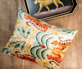 Les-Ottomans Silk velvet cushion, blue, yellow and orange MULTICOLOUR OTTO25SIL244MUL