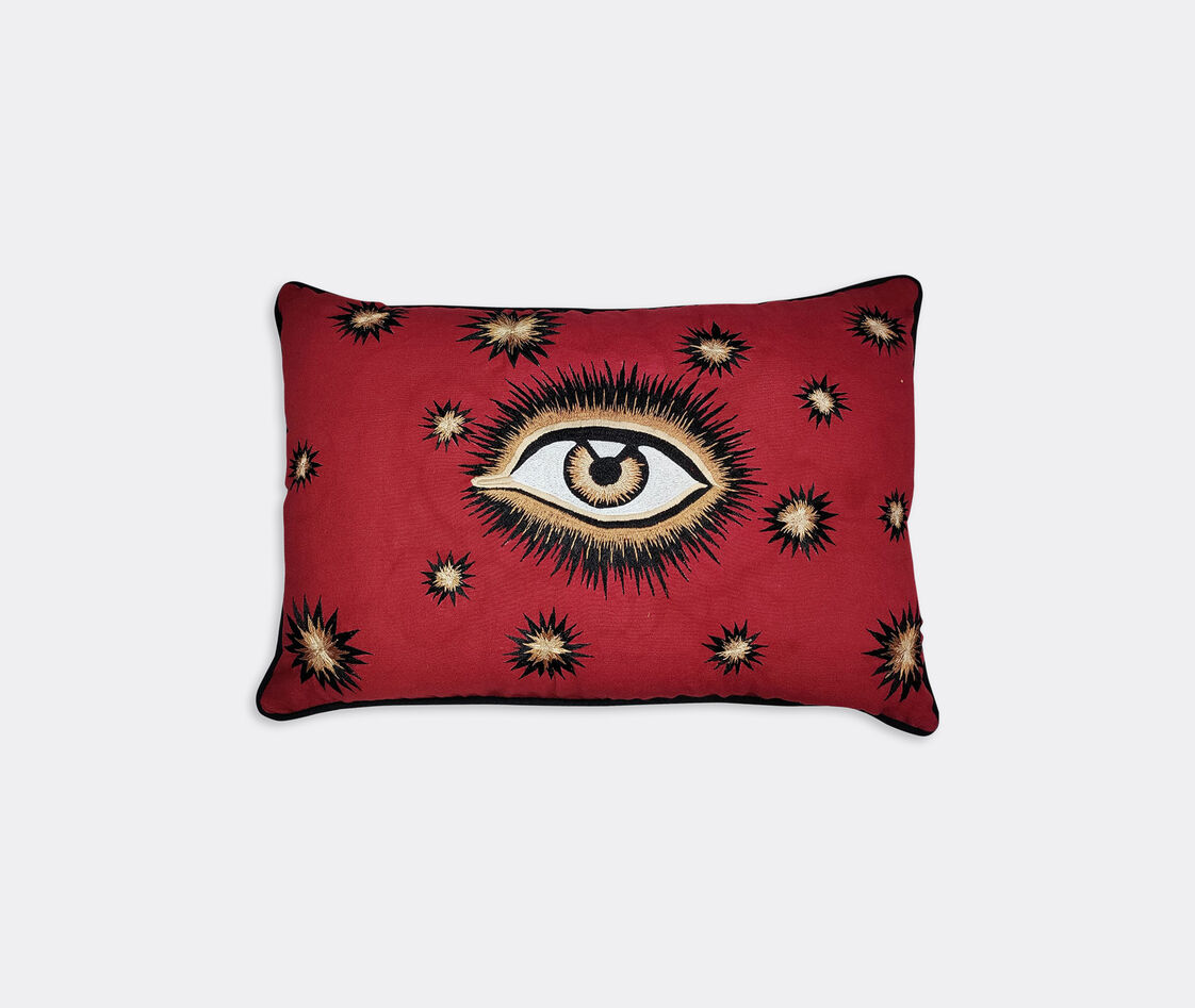 Les-ottomans Cotton Embroidered Cushion With Eye In Red