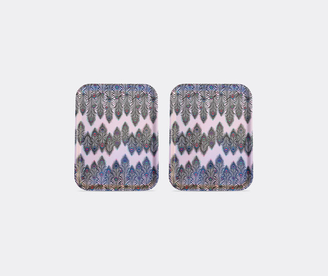 Les-Ottomans 'Peacock' square tray, set of two MULTICOLOUR OTTO21MAT856MUL