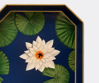 Les-Ottomans 'Flowers' hand painted iron tray, navy MULTICOLOUR OTTO23FLO156MUL