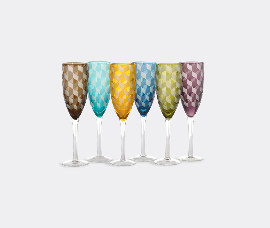 Polspotten Blocks Set Of 6 Campagne Flute Glasses In Multicolor