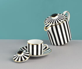 Simone Guidarelli Home 'Souvenirs De Voyage' lidded teacup and saucer, set of two, black and white MULTICOLOUR SIMO26SOU010MUL