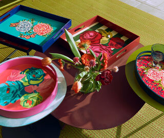 Lisa Corti 'Nizam Stripes' tray, green and natural multicolor MULTICOLOUR LICO24TRA844MUL