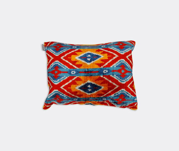 Les-Ottomans Silk velvet cushion, blue and orange