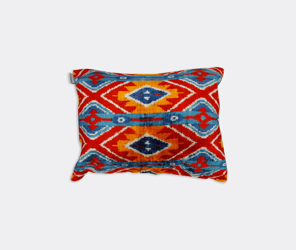 Les-Ottomans Silk velvet cushion, blue and orange Multicolor ${masterID}