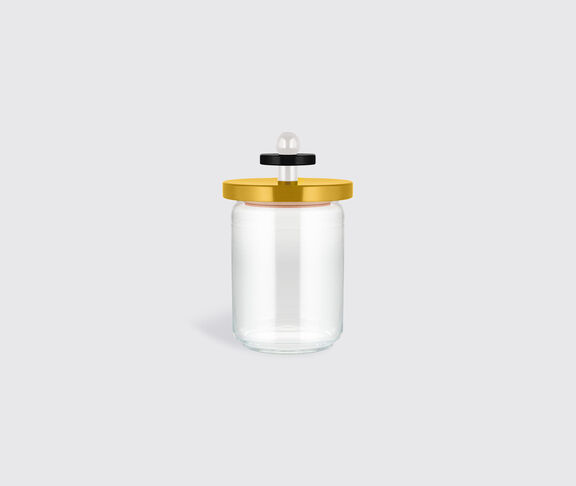 Alessi Glass Jar With Hermetic Lid In Beech-Wood, Yellow, Black And White. Alessi 100 Values Collection. undefined ${masterID} 2