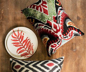 Les-Ottomans Silk velvet cushion, pink, purple and green MULTICOLOUR OTTO25SIL220MUL