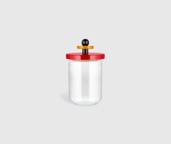 Alessi Glass Jar With Hermetic Lid In Beech-Wood, Red, Black And Yellow. Alessi 100 Values Collection. undefined ${masterID} 2