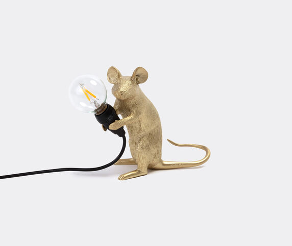Seletti 'Mouse' lamp sitting, gold, UK and USB plug