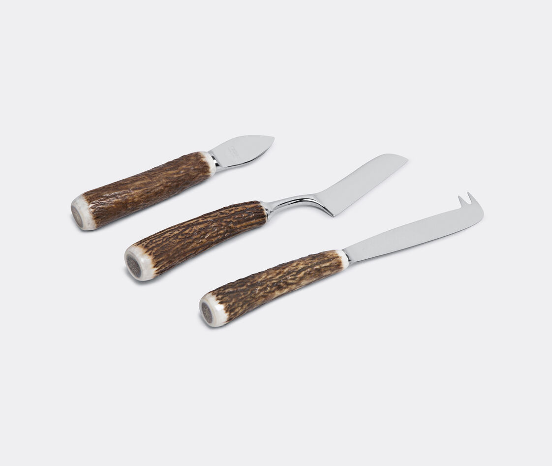 Lorenzi Milano Stag Antler Cheese Knife Set In Brown In Brown, Silver