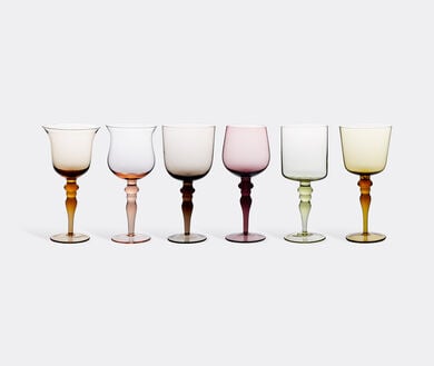 Bitossi Home Set of 6 Glasses Assorted Shapes Texture Nuances Amber Pink -  White Wine