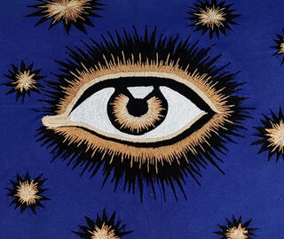 Les-Ottomans 'Eye' cotton embroidered cushion, blue BLUE OTTO22COT720MUL