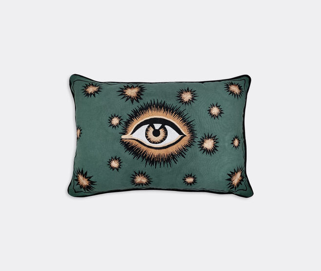 Les-Ottomans 'Eye' cotton embroidered cushion, green GREEN OTTO22COT706MUL