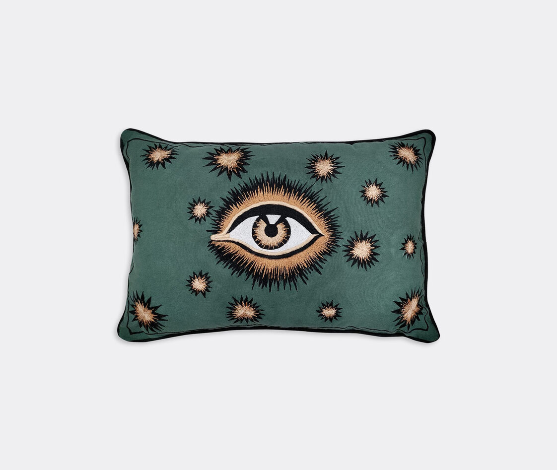 Les-ottomans Cotton Embroidered Cushion With Eye In Green
