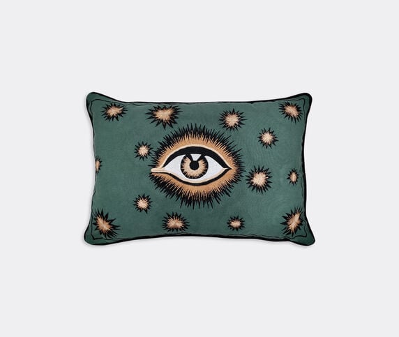 Les-Ottomans Cotton embroidered cushion with eye, green