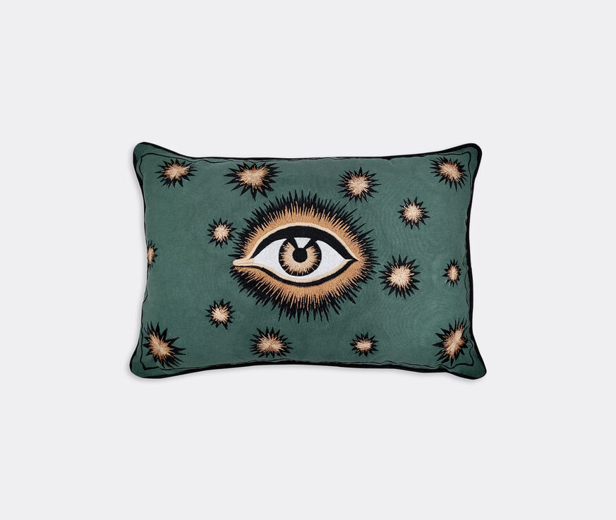 Les-Ottomans Cotton embroidered cushion with eye, green  OTTO22COT706MUL
