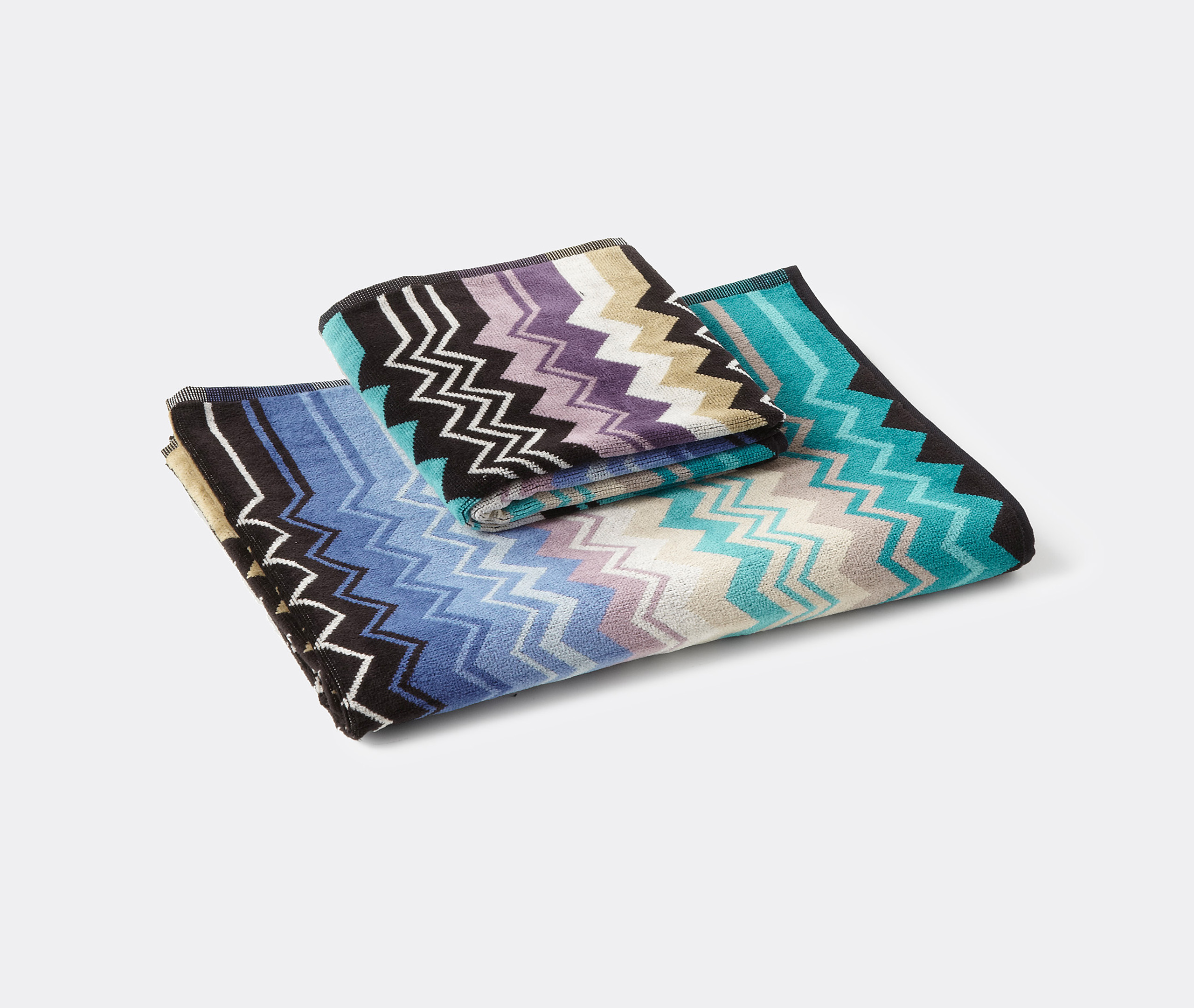 Missoni Zig-zag Print Towel Set In Blue Multicolor