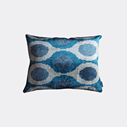 Les-Ottomans Silk Velvet Cushion, White And Blue -  Cushions Multicolor Uni