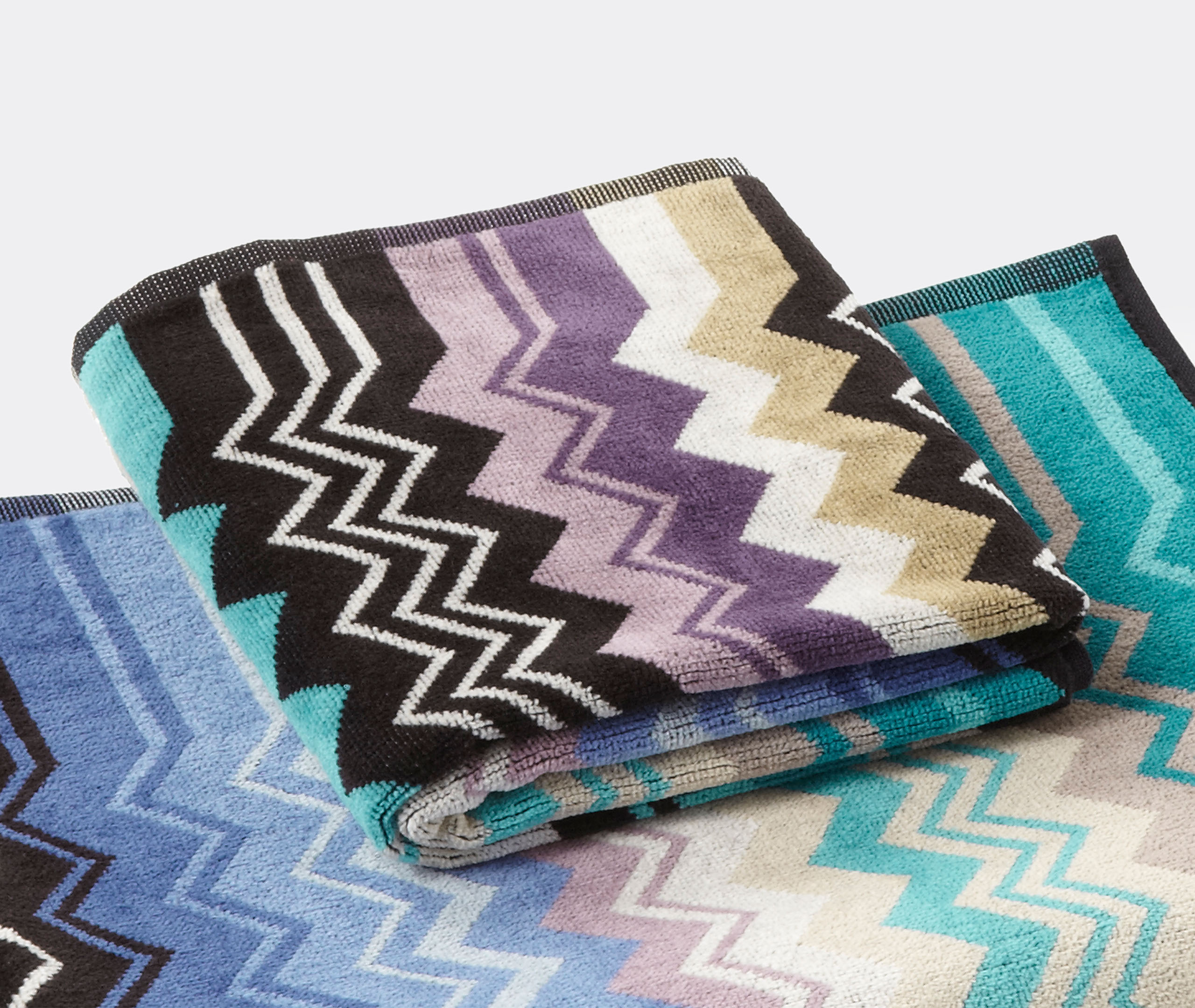 Missoni Zig-zag Print Towel Set In Blue Multicolor
