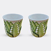 Les-Ottomans 'lily Of The Valley' Ceramic Tumbler, Set Of Two, Green And White -  Glassware Multicolour Uni