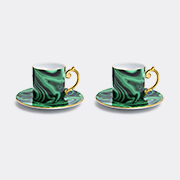 L'Objet 'malachite' Espresso Cup And Saucer, Set Of Two, Green -  Tea And Coffee Green/ Gold Uni