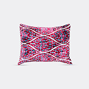Les-Ottomans Silk Velvet Cushion, Light Blue And Cherry -  Cushions Multicolour Uni
